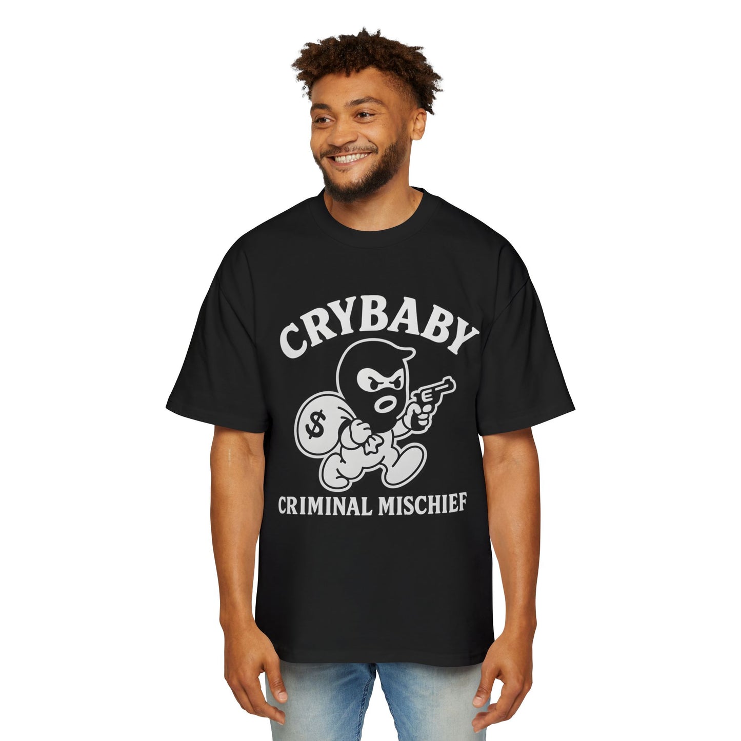 Men's Heavy Oversized Tee - Crybaby Criminal Mischief Graphic Tee for Casual Style